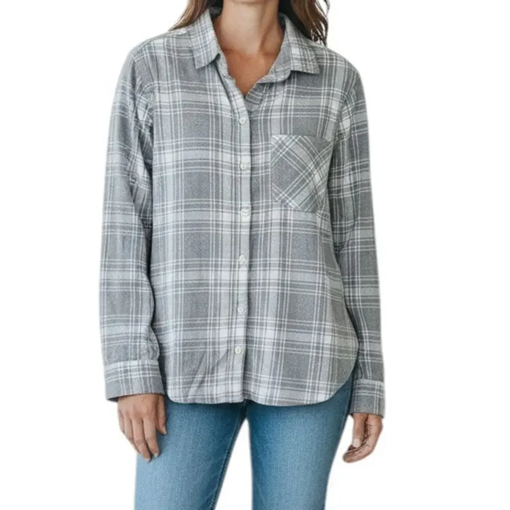 Old Navy The Classic Shirt Boyfriend Plaid Flannel Shirt Top for Women, Sz M
